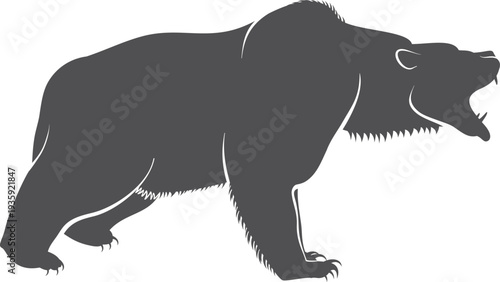Roaring bear. Black danger logo. Furious animal