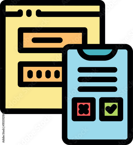 Mobile device displaying an online form with checkboxes, accompanied by a website in the background, symbolizing online data entry and processing