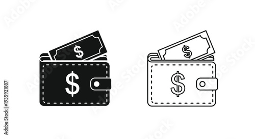Wallet money icons set Vector