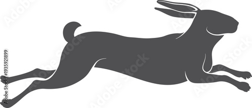 Jumping hare. Wild rabbit running. Hunt black logo
