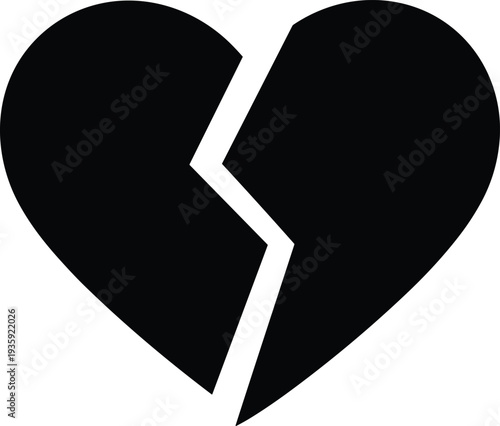 Broken heart icon symbolizing heartbreak love separation emotional pain relationship breakup sadness romantic loss concept black silhouette vector illustration
