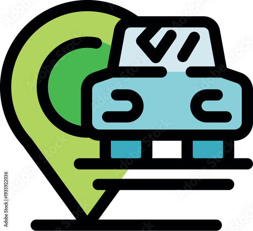 Car sharing location pin icon representing an automated ride sharing service, symbolizing modern urban transportation