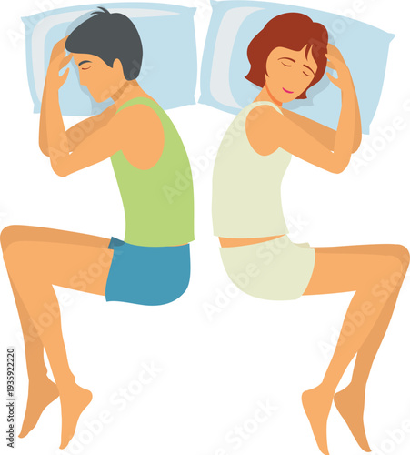 People sleep in home bed. Cartoon characters in bedroom