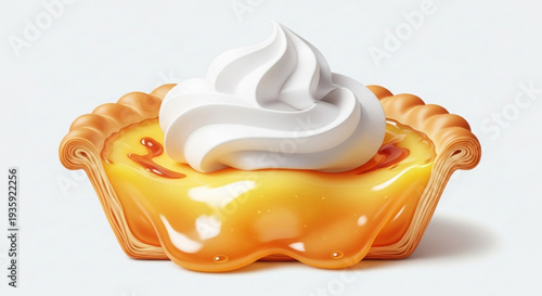 Delicious orange dessert tart with whipped cream on transparent background