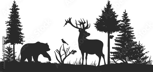 Wild animal black silhouette. Forest natural fauna