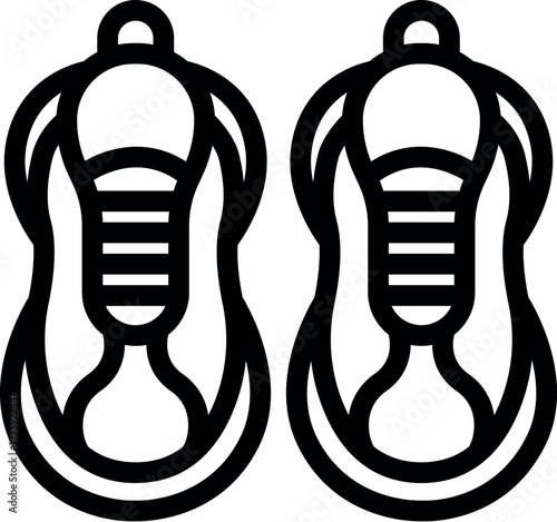 Black outline illustration of athletic sneakers pair