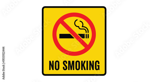 A yellow no smoking sign with a red circle and line through a cigarette.