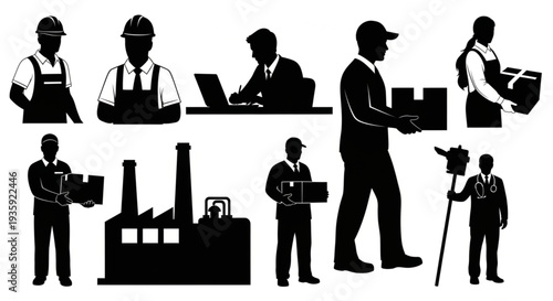 Collection of Silhouettes Representing Various Professions and Industries.