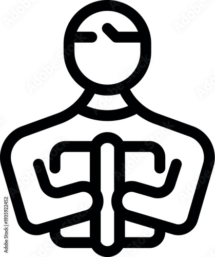 Courier holding a parcel, fast delivery and express shipping service concept, simple black and white line icon