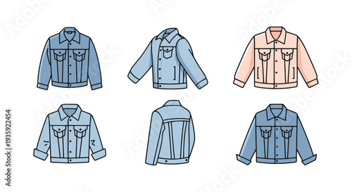 Denim Jacket Line art vector soft tone color illustration