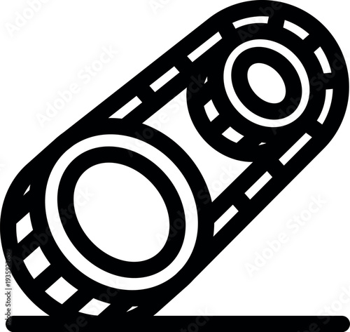 Rolling double wheel with dashed lines connecting the two circles, representing motion or a specific mechanism