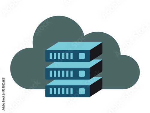 An illustration of three servers stacked on top of each other in front of a cloud