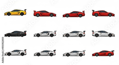 Collection of Sports Cars in Various Colors and Angles.