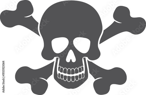 Death symbol. Skull with crossed bones black icon