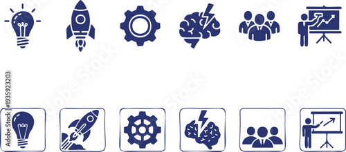 Set of business and startup icons idea rocket gear brain team presentation