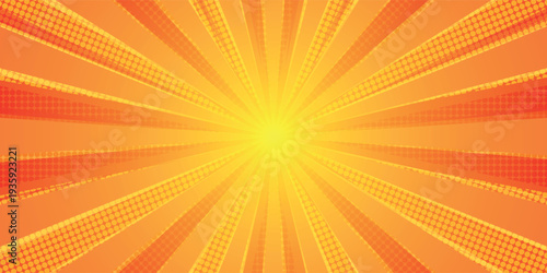 Dynamic anime explosion background with radial comic speed lines and halftone dots - bright burst effect radiating from center for manga panels, action scenes, superhero graphics or retro pop art.