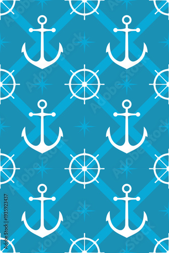 Nautical pattern with helm and anchor silhouettes seamless background