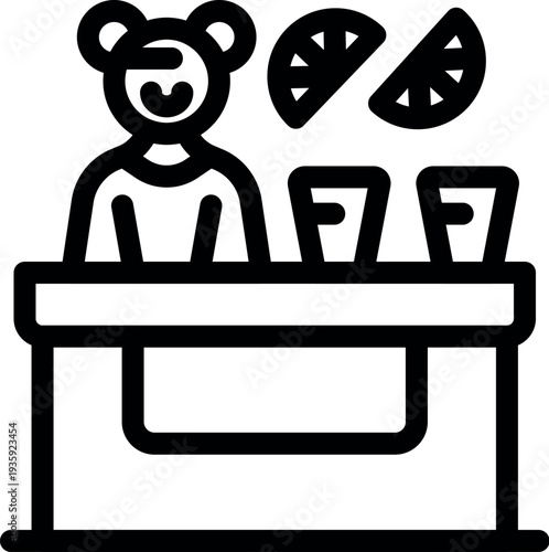 Bartender making cocktails with lemons and glasses behind the bar counter, hospitality and mixology concept