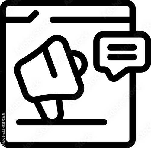 Online advertising campaign promoting products or services using megaphone and chat bubble on website page