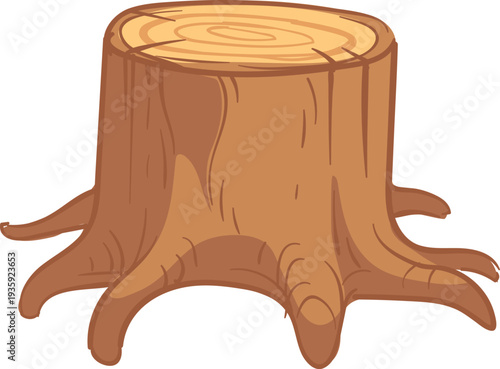 Tree stump cartoon icon. Lumber wood cut