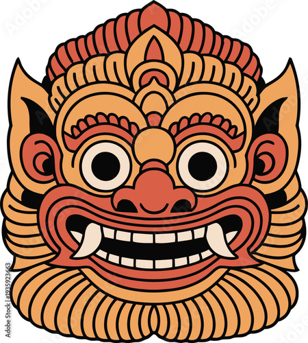Traditional Balinese Barong mask cultural art detailed vector illustration