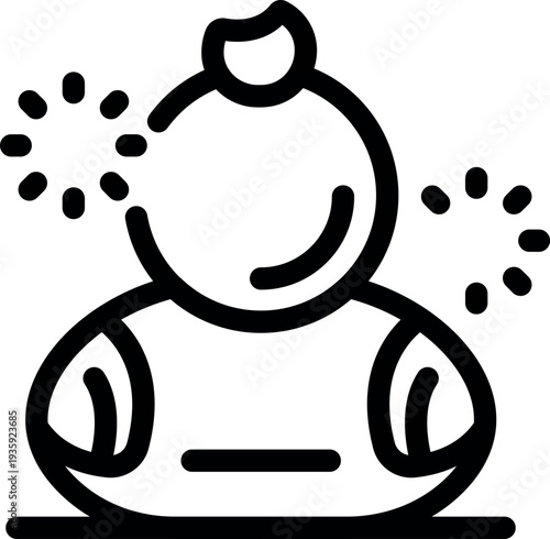 Astronaut is floating in space with stars shining around him, simple black and white line art icon illustration