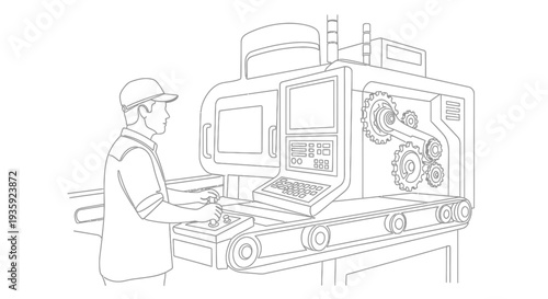 A worker operates a complex industrial machine with digital controls