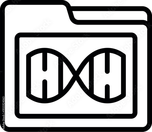 Black and white icon of a folder storing a dna double helix, symbolizing genetic data management