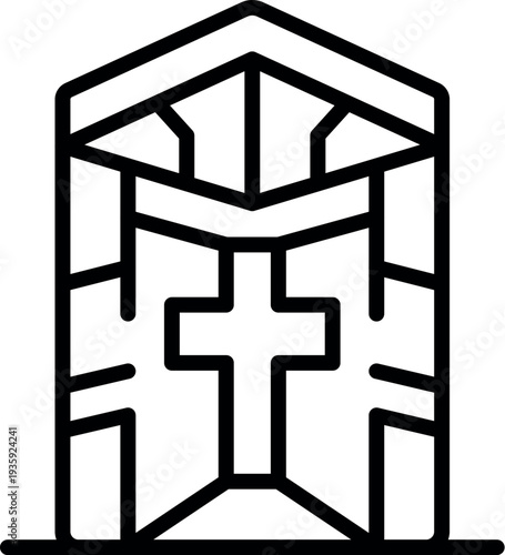 Line drawing of a medieval crusader knight helmet featuring a prominent cross, symbolizing faith and protection in battle