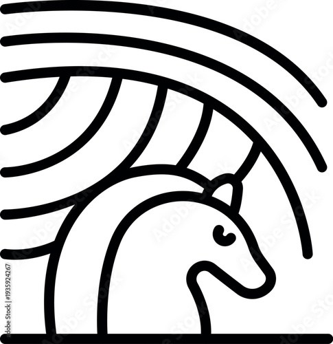 Unicorn head emerging from stylized waves, symbolizing magic, dreams, and fantasy