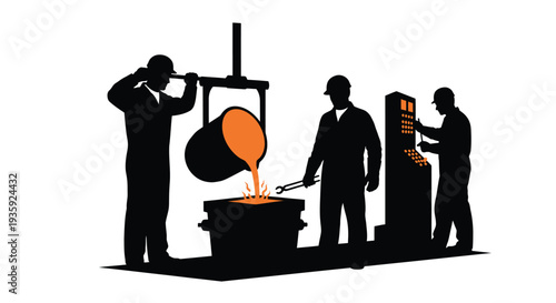 Industrial workers pouring molten metal during a manufacturing process