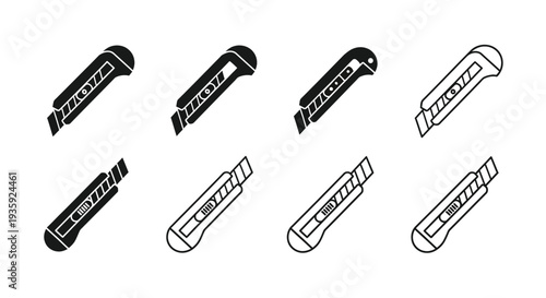Multiple depictions of utility knives in varying orientations