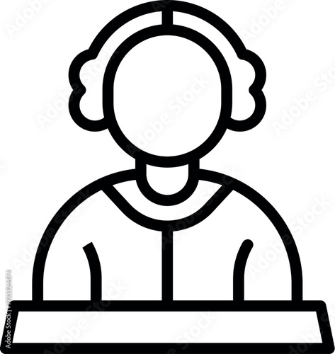 Line drawing of dispatcher wearing headset, providing support and managing operations