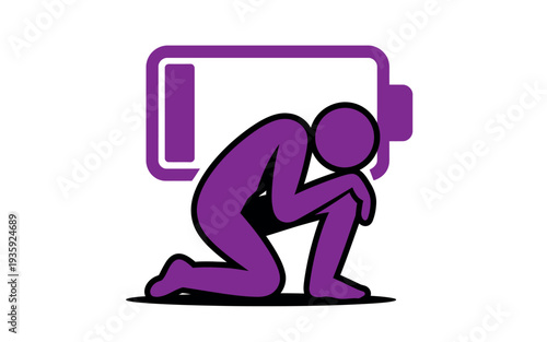 A person kneeling in exhaustion with a low battery symbol above them, representing mental fatigue and burnout.