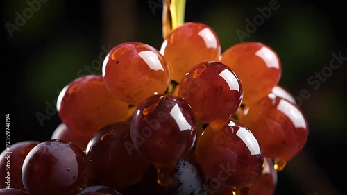 Close Up Macro Shot of Pink Grapes Drizzled with Golden Honey in Soft Natural Lighting
