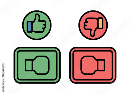 A set of colorful thumbs up and down icons with like and dislike buttons