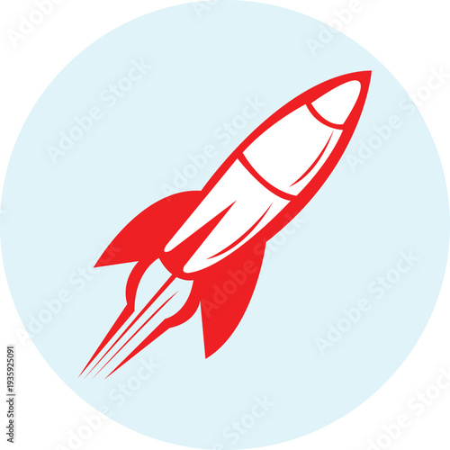 Dynamic red missile icon vector art illustrating rapid ascent and launch concept for progress