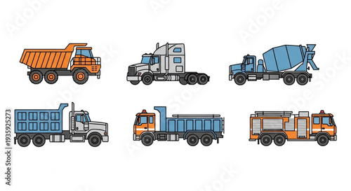 Collection of Various Construction Trucks and Vehicles.