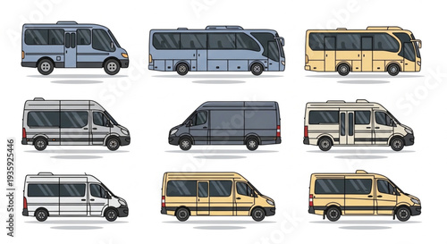 Collection of various passenger vans and minibuses.