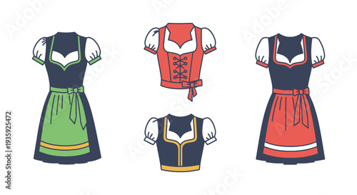 Dirndl Line art vector set minimal graphic color