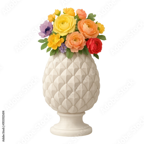 PNG Vibrant floral ceramic vase illustration.