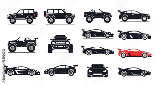 Collection of Various Car Silhouettes and Styles.