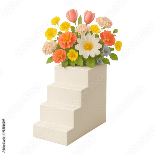 PNG Colorful flowers on staircase illustration.