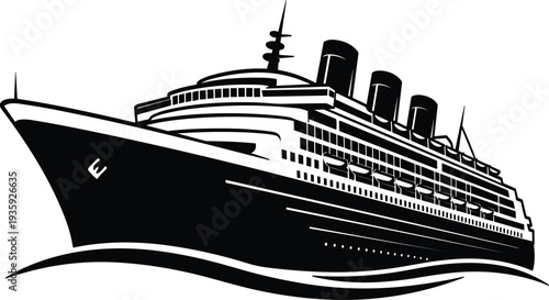 Luxury ocean liner cruise ship maritime passenger vessel sea travel tourism transport silhouette vector illustration nautical transportation concept