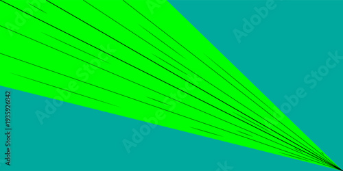 Abstract Green Light Rays Emanating from Corner on Teal Background - Digital Art