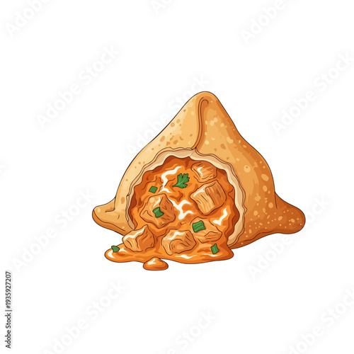Butter Chicken Samosa Realistic Flat Vector Indian Fusion Food