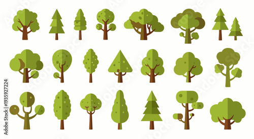 Green Trees Flat Style Vector Collection 