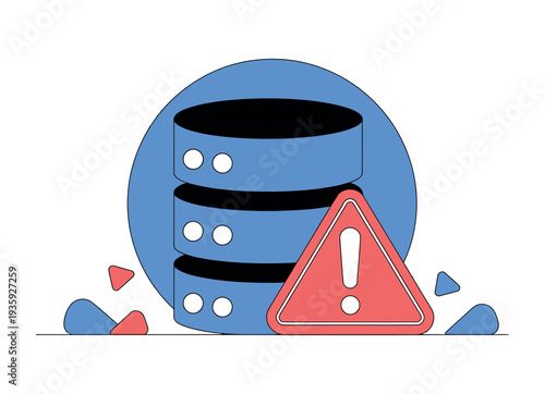A cartoon database with a warning sign indicating a potential security breach or data loss.