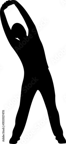 Athlete performing standing side stretch for fitness warm up silhouette isolated on white background vector