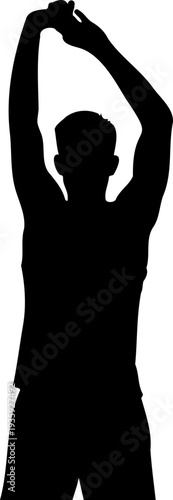 Athlete performing overhead arm stretching for fitness warm up silhouette isolated on white background vector